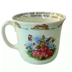 Vintage Royal Doulton Bunnykins Fine Bone China Cup Mug Rabbits Flowers